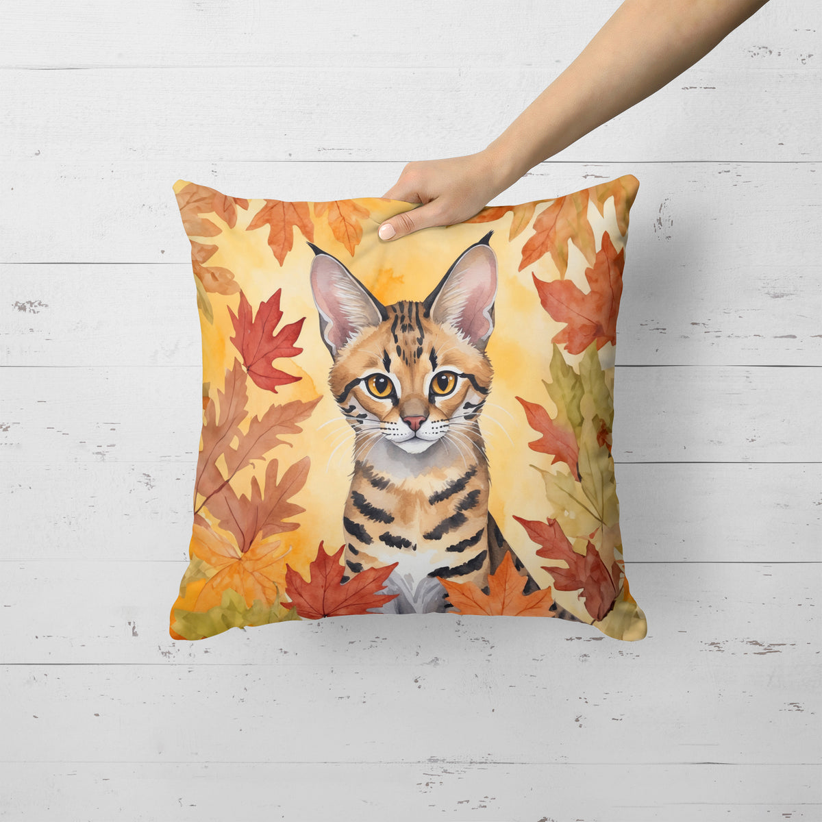 Caroline's Treasures Savannah Cat in Fall Leaves Throw Pillow Machine Washable, Indoor Outdoor Decorative Pillow for - image 2