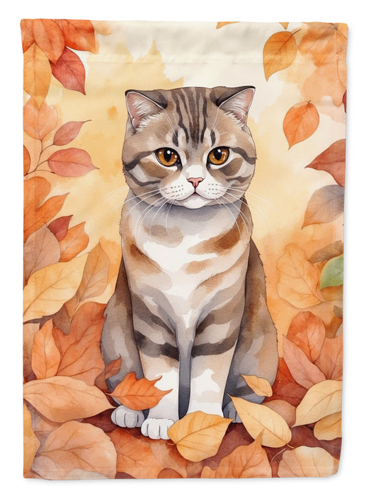 Caroline's Treasures Scottish Fold Cat in Fall Leaves House Flag Large Porch Sleeve Pole Decorative Outside Yard Banner