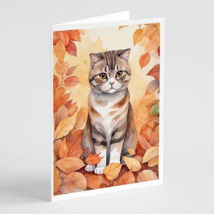 Caroline's Treasures Scottish Fold Cat in Fall Leaves Greeting Cards Pack of 8 Blank Cards with Envelopes Whimsical A7