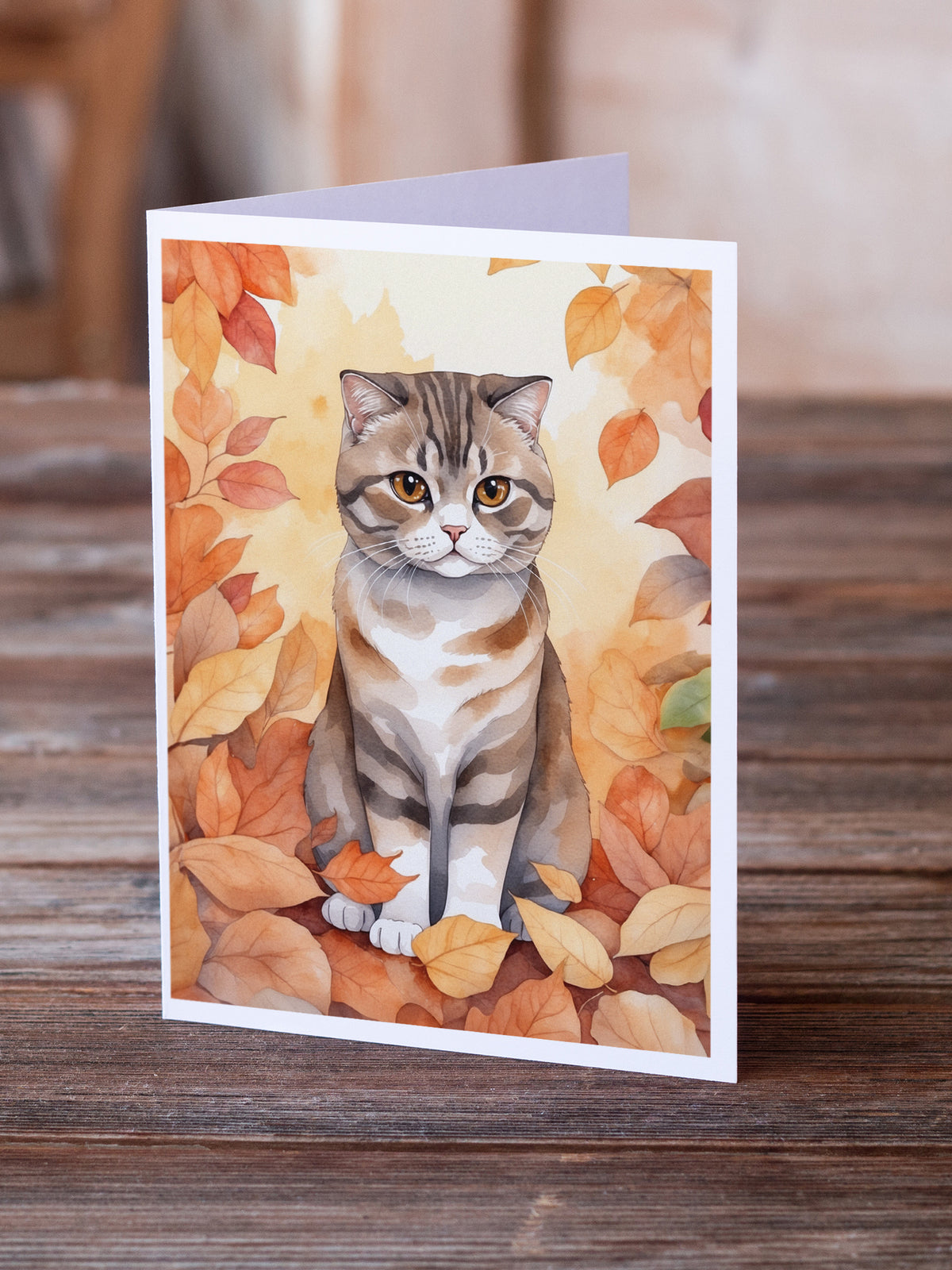 Caroline's Treasures Scottish Fold Cat in Fall Leaves Greeting Cards Pack of 8 Blank Cards with Envelopes Whimsical A7 - image 2