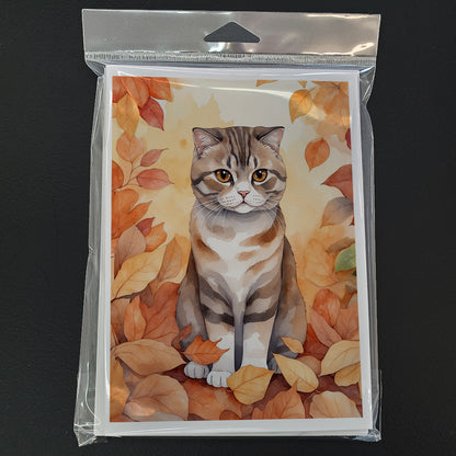 Caroline's Treasures Scottish Fold Cat in Fall Leaves Greeting Cards Pack of 8 Blank Cards with Envelopes Whimsical A7 - image 3