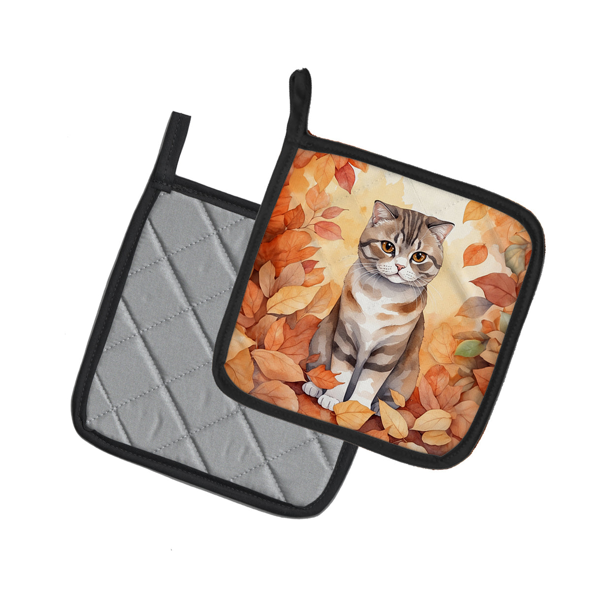 Caroline's Treasures Scottish Fold Cat in Fall Leaves Pair of Pot Holders Kitchen Heat Resistant Pot Holders Sets Oven - image 2