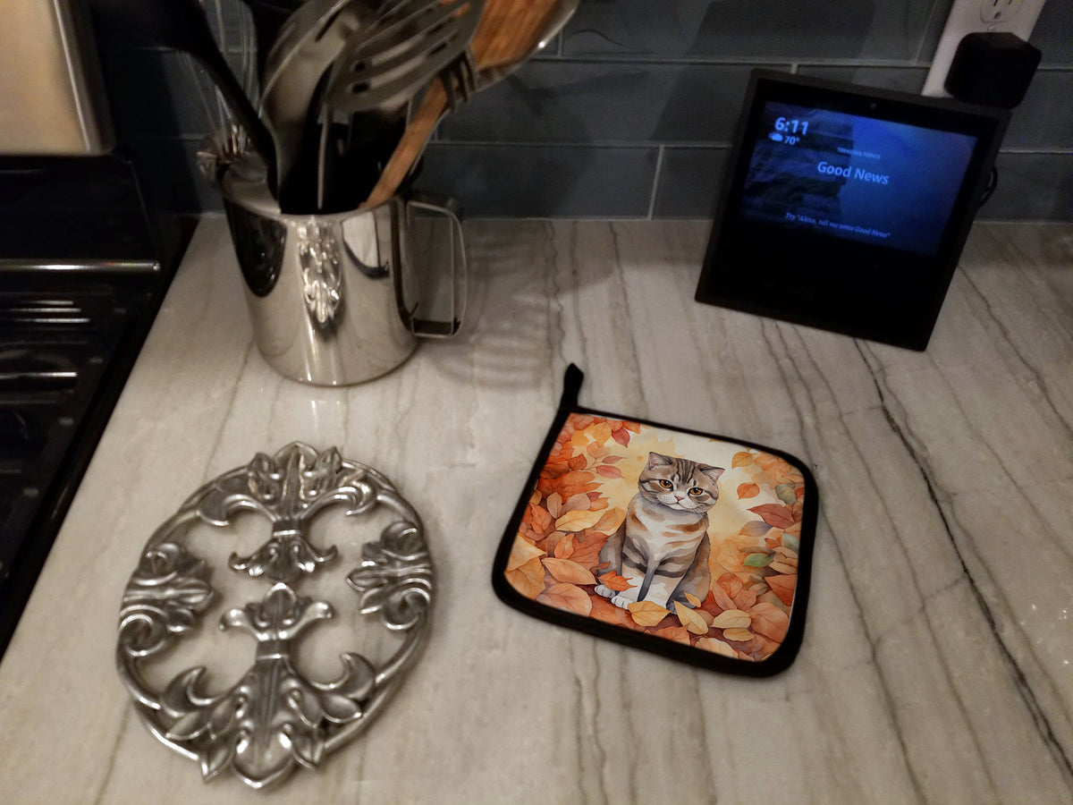 Caroline's Treasures Scottish Fold Cat in Fall Leaves Pair of Pot Holders Kitchen Heat Resistant Pot Holders Sets Oven - image 3