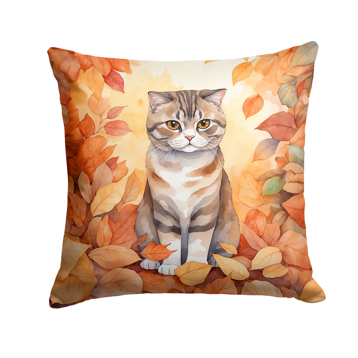 Caroline's Treasures Scottish Fold Cat in Fall Leaves Throw Pillow Machine Washable, Indoor Outdoor Decorative Pillow