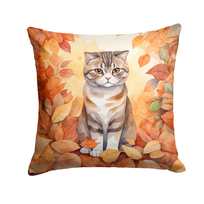 Caroline's Treasures Scottish Fold Cat in Fall Leaves Throw Pillow Machine Washable, Indoor Outdoor Decorative Pillow