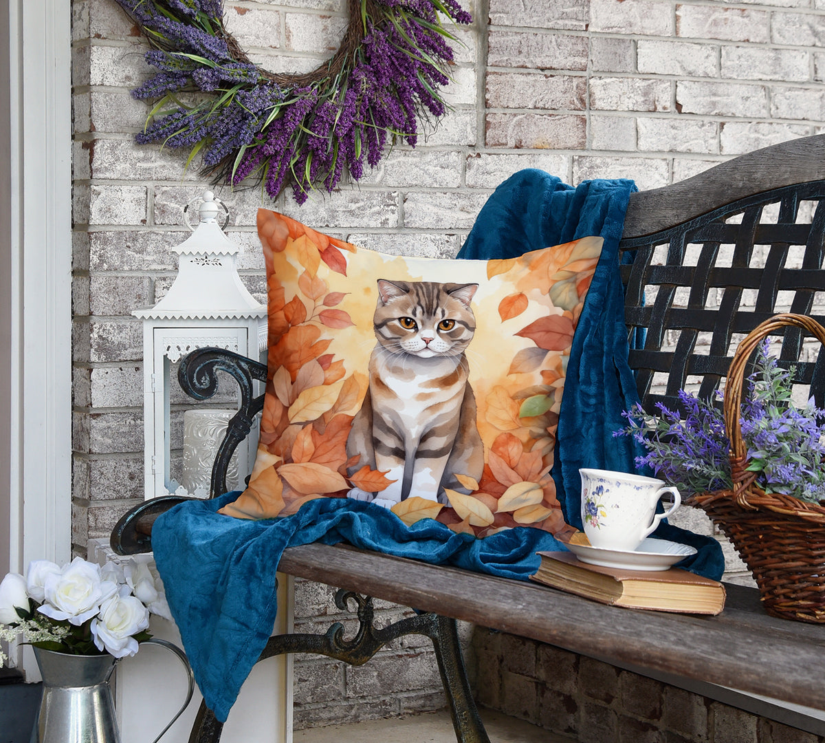 Caroline's Treasures Scottish Fold Cat in Fall Leaves Throw Pillow Machine Washable, Indoor Outdoor Decorative Pillow - image 4
