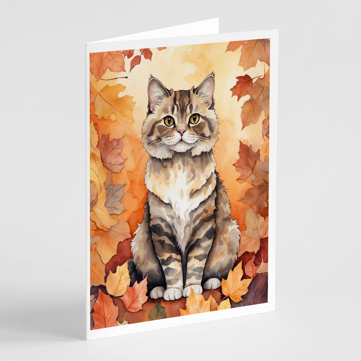 Caroline's Treasures Selkirk Rex Cat in Fall Leaves Greeting Cards Pack of 8 Blank Cards with Envelopes Whimsical A7