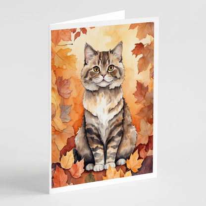 Caroline's Treasures Selkirk Rex Cat in Fall Leaves Greeting Cards Pack of 8 Blank Cards with Envelopes Whimsical A7