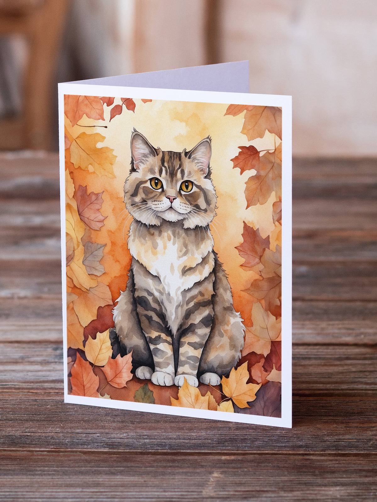 Caroline's Treasures Selkirk Rex Cat in Fall Leaves Greeting Cards Pack of 8 Blank Cards with Envelopes Whimsical A7 - image 2