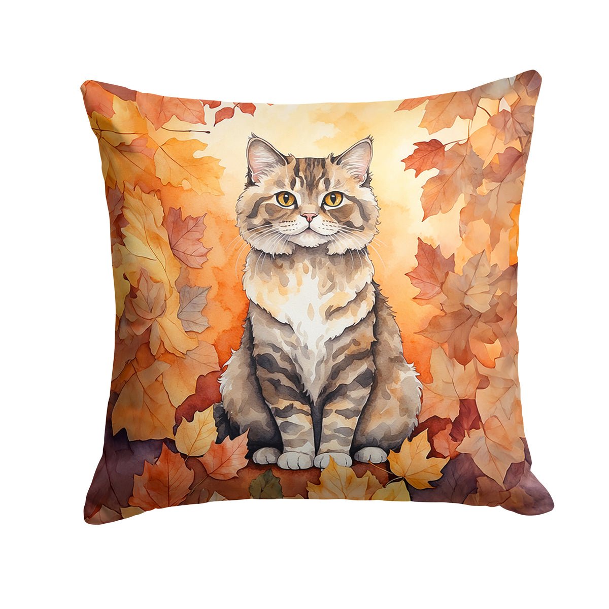 Caroline's Treasures Selkirk Rex Cat in Fall Leaves Throw Pillow Machine Washable, Indoor Outdoor Decorative Pillow for