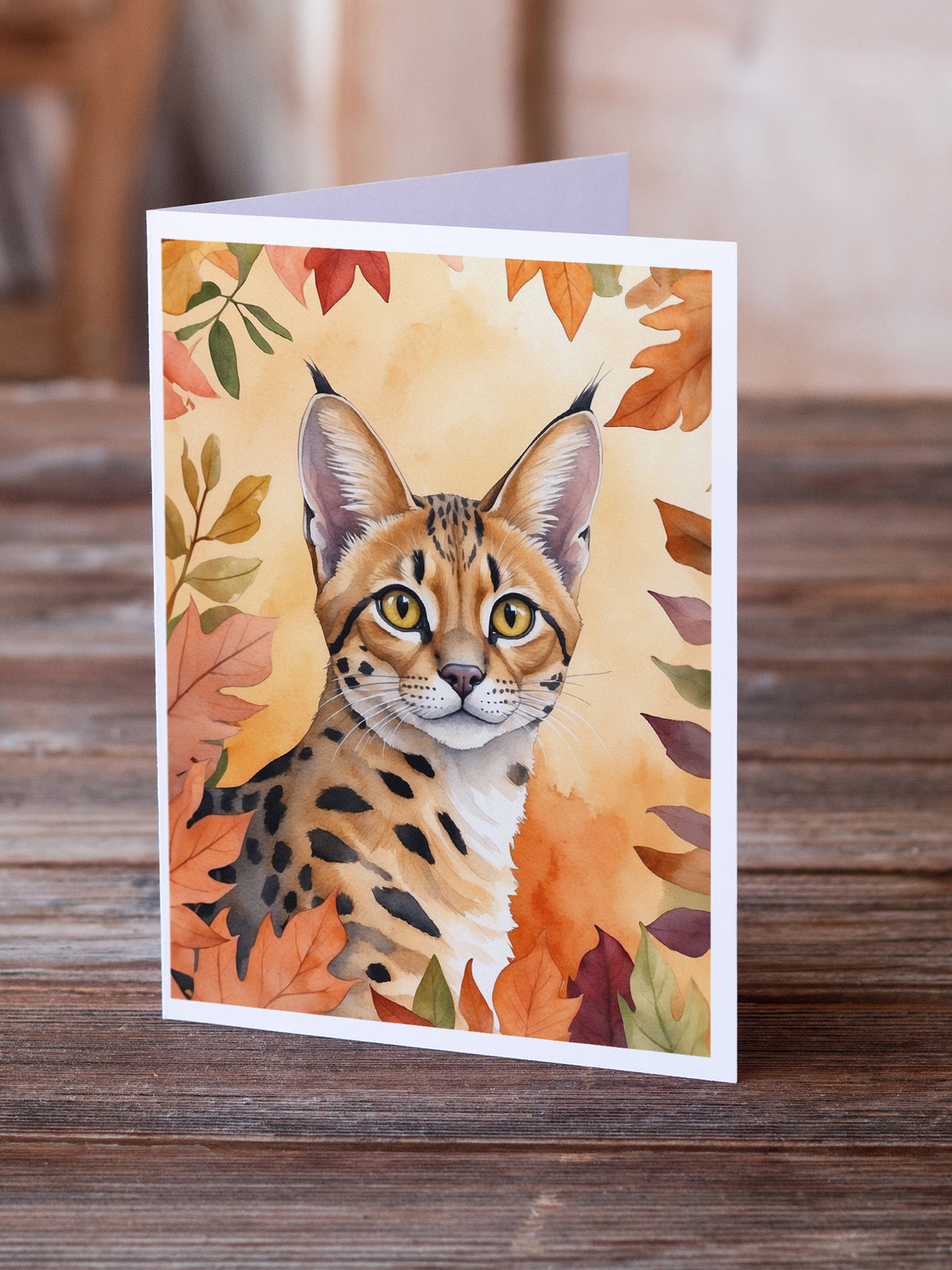 Caroline's Treasures Serengeti Cat in Fall Leaves Greeting Cards Pack of 8 Blank Cards with Envelopes Whimsical A7 Size - image 2