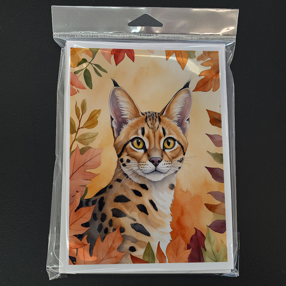 Caroline's Treasures Serengeti Cat in Fall Leaves Greeting Cards Pack of 8 Blank Cards with Envelopes Whimsical A7 Size - image 3