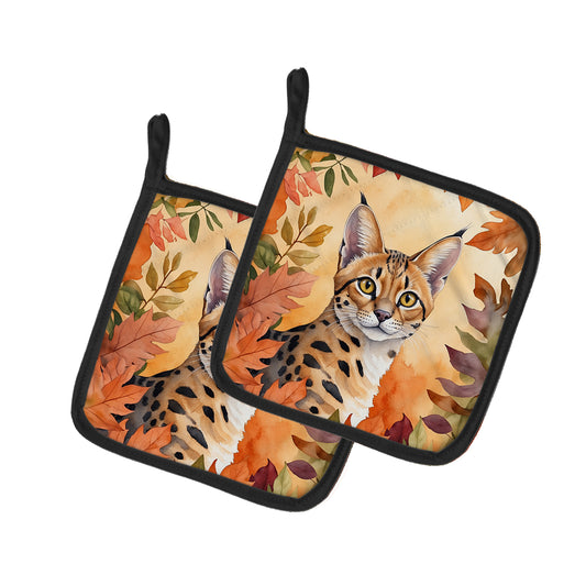Caroline's Treasures Serengeti Cat in Fall Leaves Pair of Pot Holders Kitchen Heat Resistant Pot Holders Sets Oven Hot