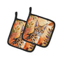 Caroline's Treasures Serengeti Cat in Fall Leaves Pair of Pot Holders Kitchen Heat Resistant Pot Holders Sets Oven Hot