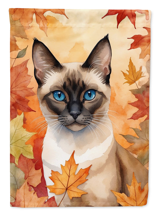 Caroline's Treasures Siamese Cat in Fall Leaves House Flag Large Porch Sleeve Pole Decorative Outside Yard Banner