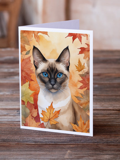 Caroline's Treasures Siamese Cat in Fall Leaves Greeting Cards Pack of 8 Blank Cards with Envelopes Whimsical A7 Size - image 2