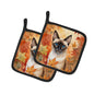Caroline's Treasures Siamese Cat in Fall Leaves Pair of Pot Holders Kitchen Heat Resistant Pot Holders Sets Oven Hot