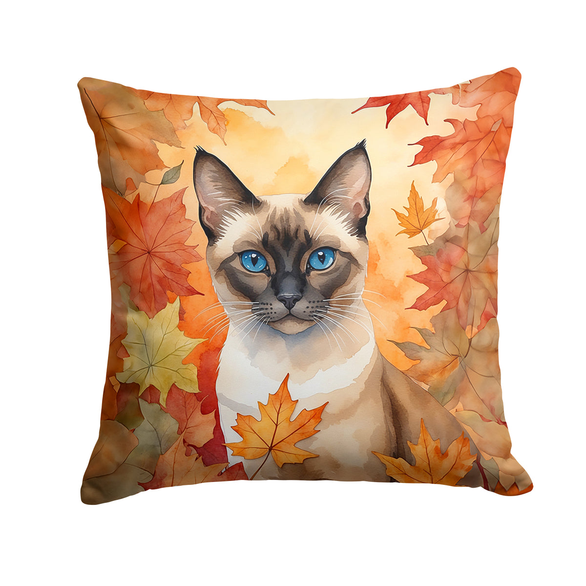 Caroline's Treasures Siamese Cat in Fall Leaves Throw Pillow Machine Washable, Indoor Outdoor Decorative Pillow for
