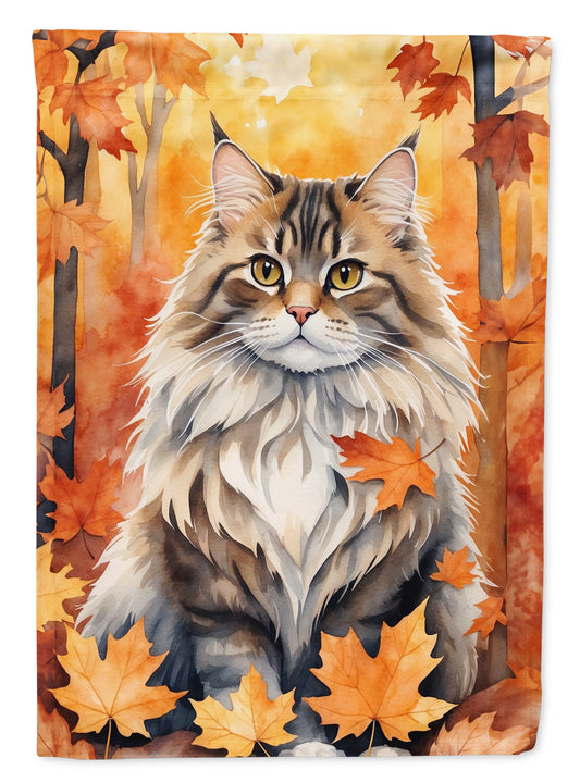 Caroline's Treasures Siberian Cat in Fall Leaves House Flag Large Porch Sleeve Pole Decorative Outside Yard Banner