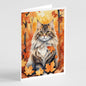 Caroline's Treasures Siberian Cat in Fall Leaves Greeting Cards Pack of 8 Blank Cards with Envelopes Whimsical A7 Size