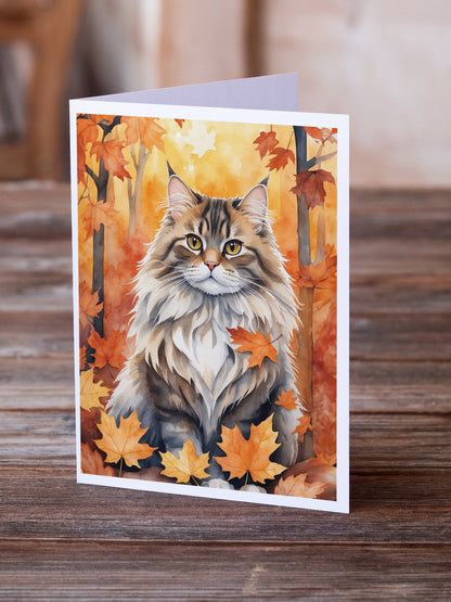 Caroline's Treasures Siberian Cat in Fall Leaves Greeting Cards Pack of 8 Blank Cards with Envelopes Whimsical A7 Size - image 2