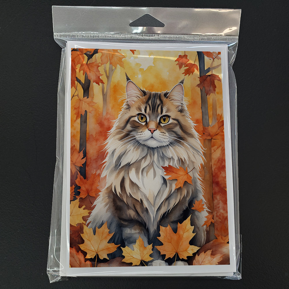 Caroline's Treasures Siberian Cat in Fall Leaves Greeting Cards Pack of 8 Blank Cards with Envelopes Whimsical A7 Size - image 3