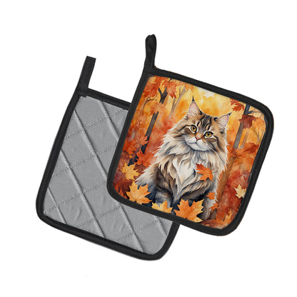 Caroline's Treasures Siberian Cat in Fall Leaves Pair of Pot Holders Kitchen Heat Resistant Pot Holders Sets Oven Hot - image 2