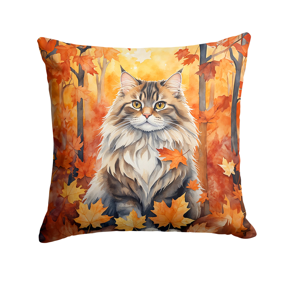 Caroline's Treasures Siberian Cat in Fall Leaves Throw Pillow Machine Washable, Indoor Outdoor Decorative Pillow for