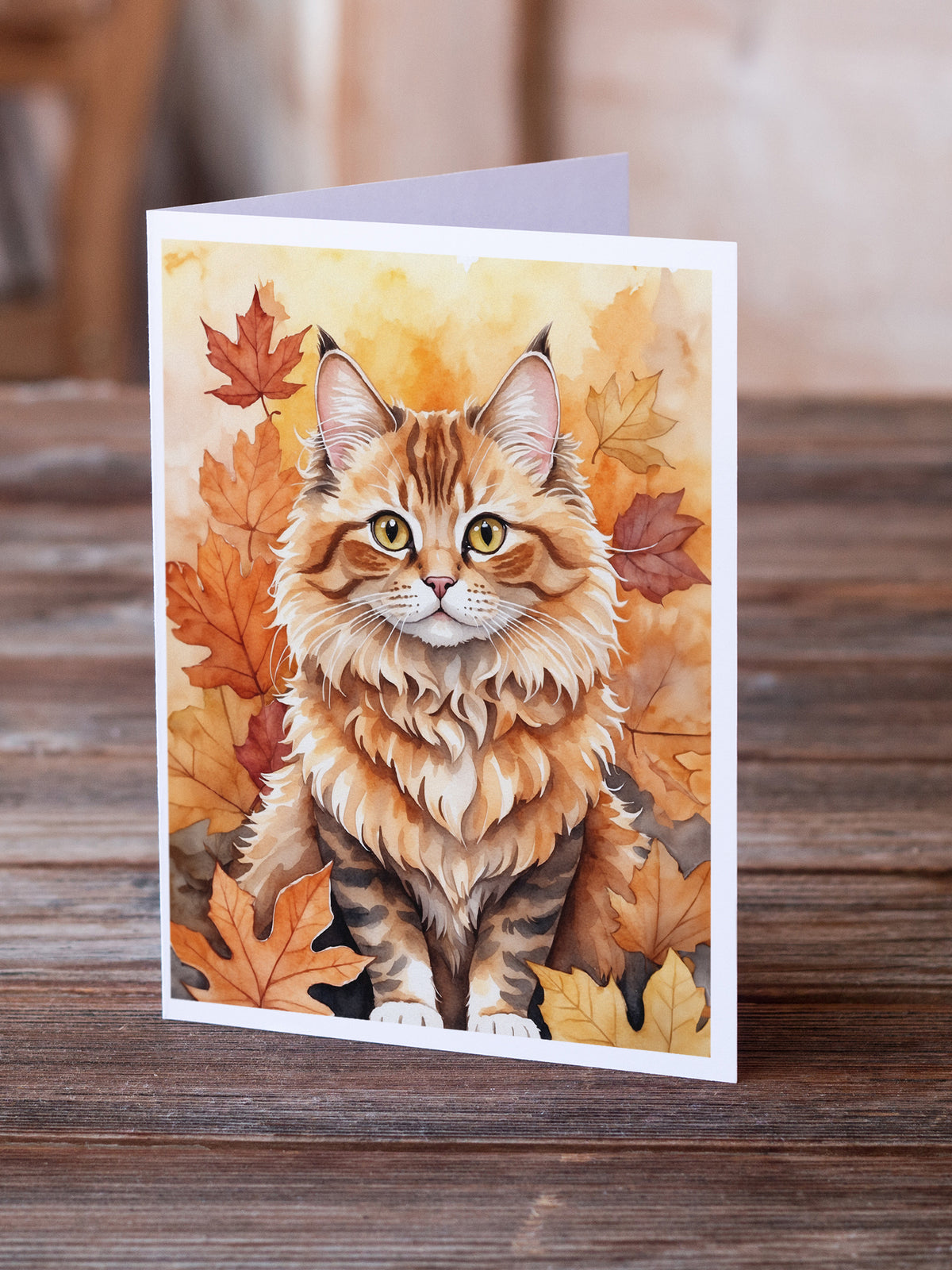 Caroline's Treasures Skookum Cat in Fall Leaves Greeting Cards Pack of 8 Blank Cards with Envelopes Whimsical A7 Size - image 2