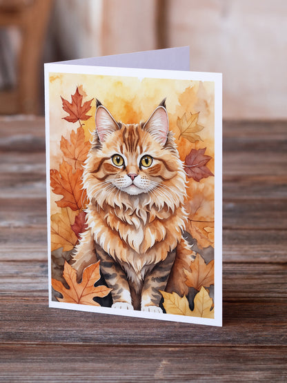 Caroline's Treasures Skookum Cat in Fall Leaves Greeting Cards Pack of 8 Blank Cards with Envelopes Whimsical A7 Size - image 2