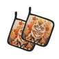Caroline's Treasures Skookum Cat in Fall Leaves Pair of Pot Holders Kitchen Heat Resistant Pot Holders Sets Oven Hot