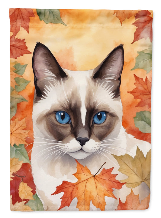 Caroline's Treasures Snowshoe Cat in Fall Leaves House Flag Large Porch Sleeve Pole Decorative Outside Yard Banner