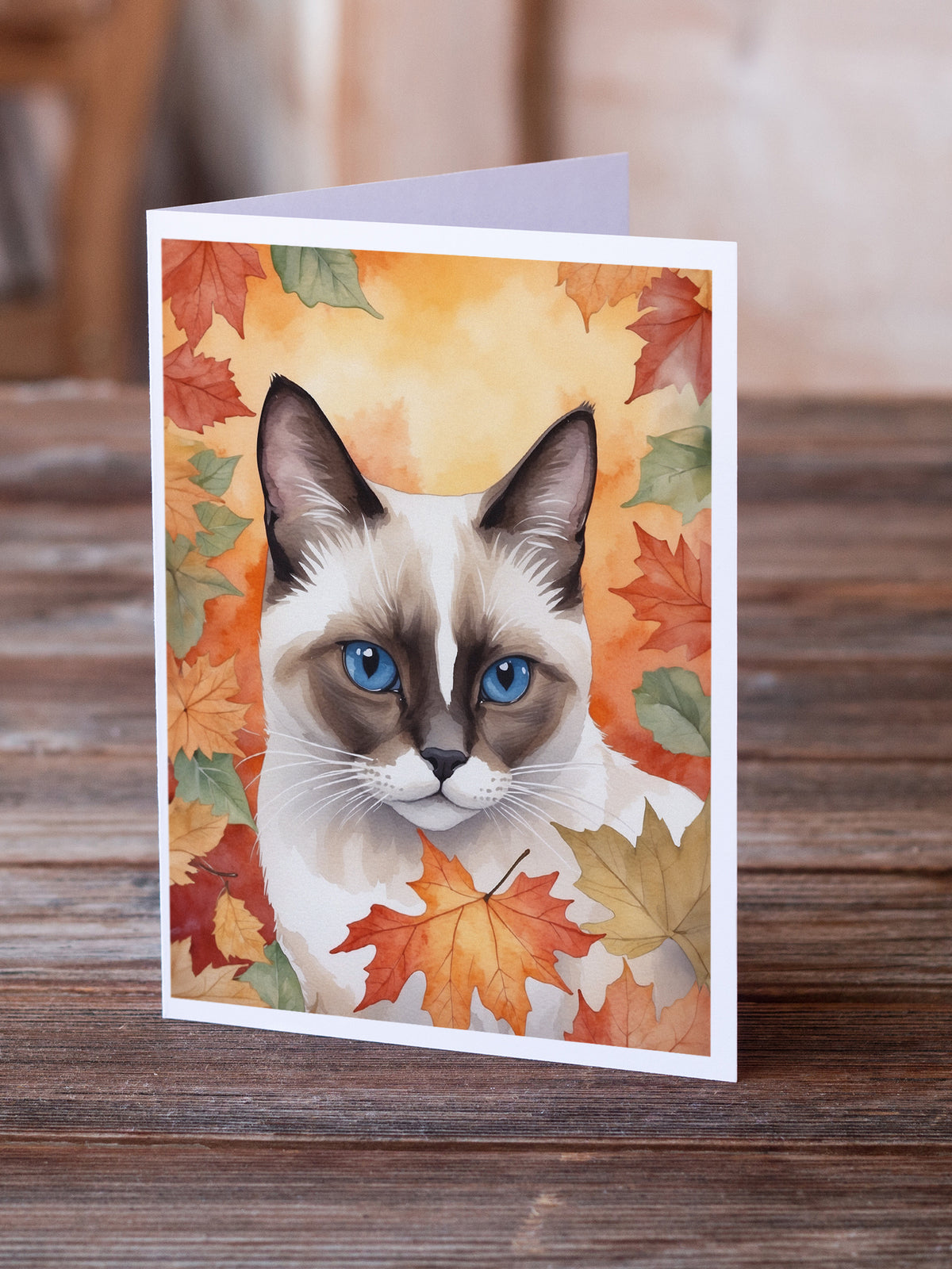 Caroline's Treasures Snowshoe Cat in Fall Leaves Greeting Cards Pack of 8 Blank Cards with Envelopes Whimsical A7 Size - image 2