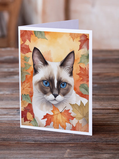 Caroline's Treasures Snowshoe Cat in Fall Leaves Greeting Cards Pack of 8 Blank Cards with Envelopes Whimsical A7 Size - image 2