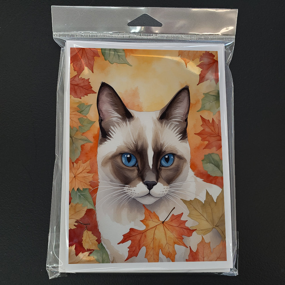 Caroline's Treasures Snowshoe Cat in Fall Leaves Greeting Cards Pack of 8 Blank Cards with Envelopes Whimsical A7 Size - image 3