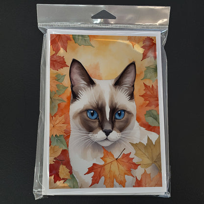Caroline's Treasures Snowshoe Cat in Fall Leaves Greeting Cards Pack of 8 Blank Cards with Envelopes Whimsical A7 Size - image 3