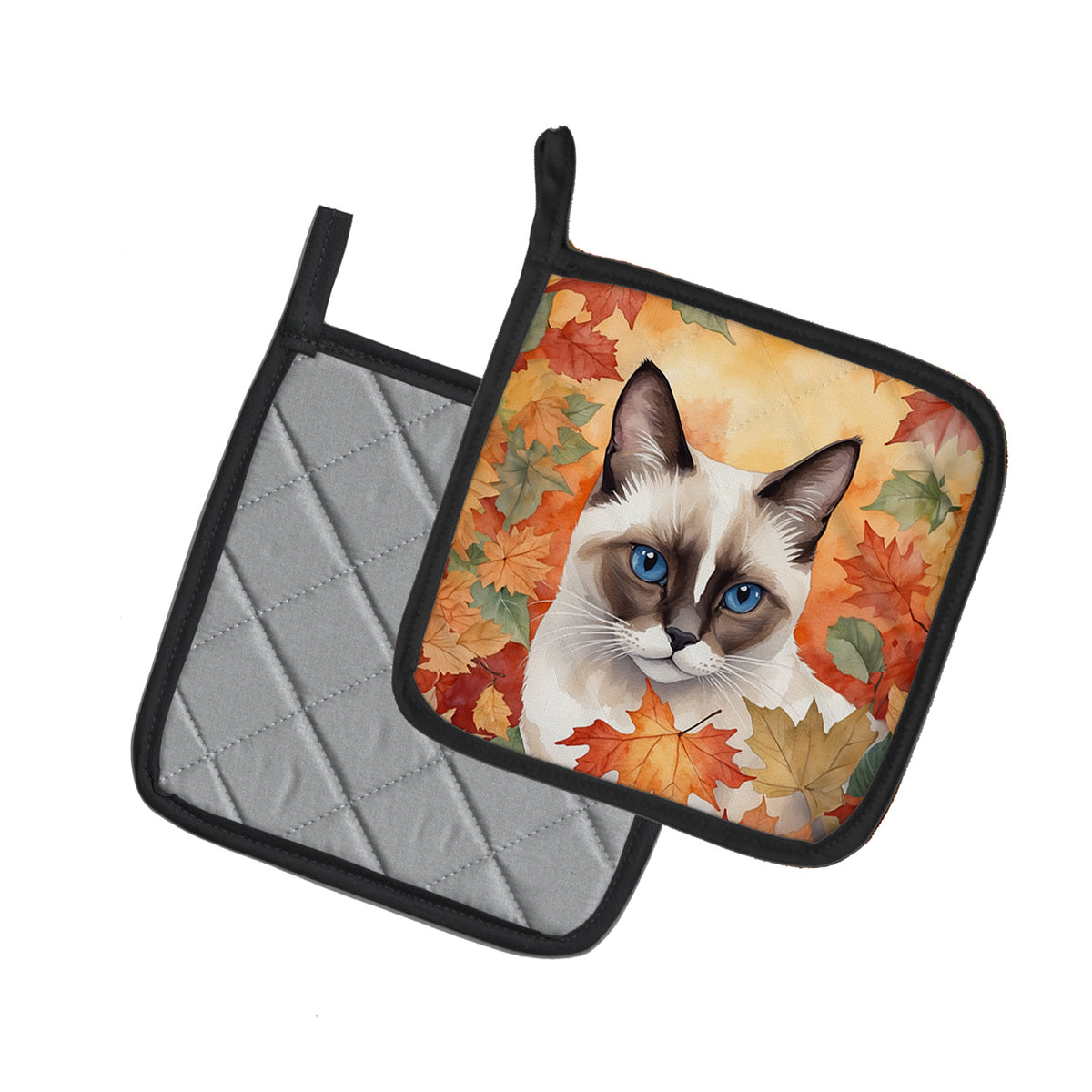 Caroline's Treasures Snowshoe Cat in Fall Leaves Pair of Pot Holders Kitchen Heat Resistant Pot Holders Sets Oven Hot - image 2