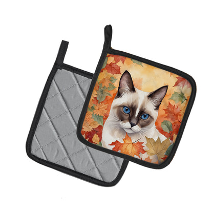 Caroline's Treasures Snowshoe Cat in Fall Leaves Pair of Pot Holders Kitchen Heat Resistant Pot Holders Sets Oven Hot - image 2