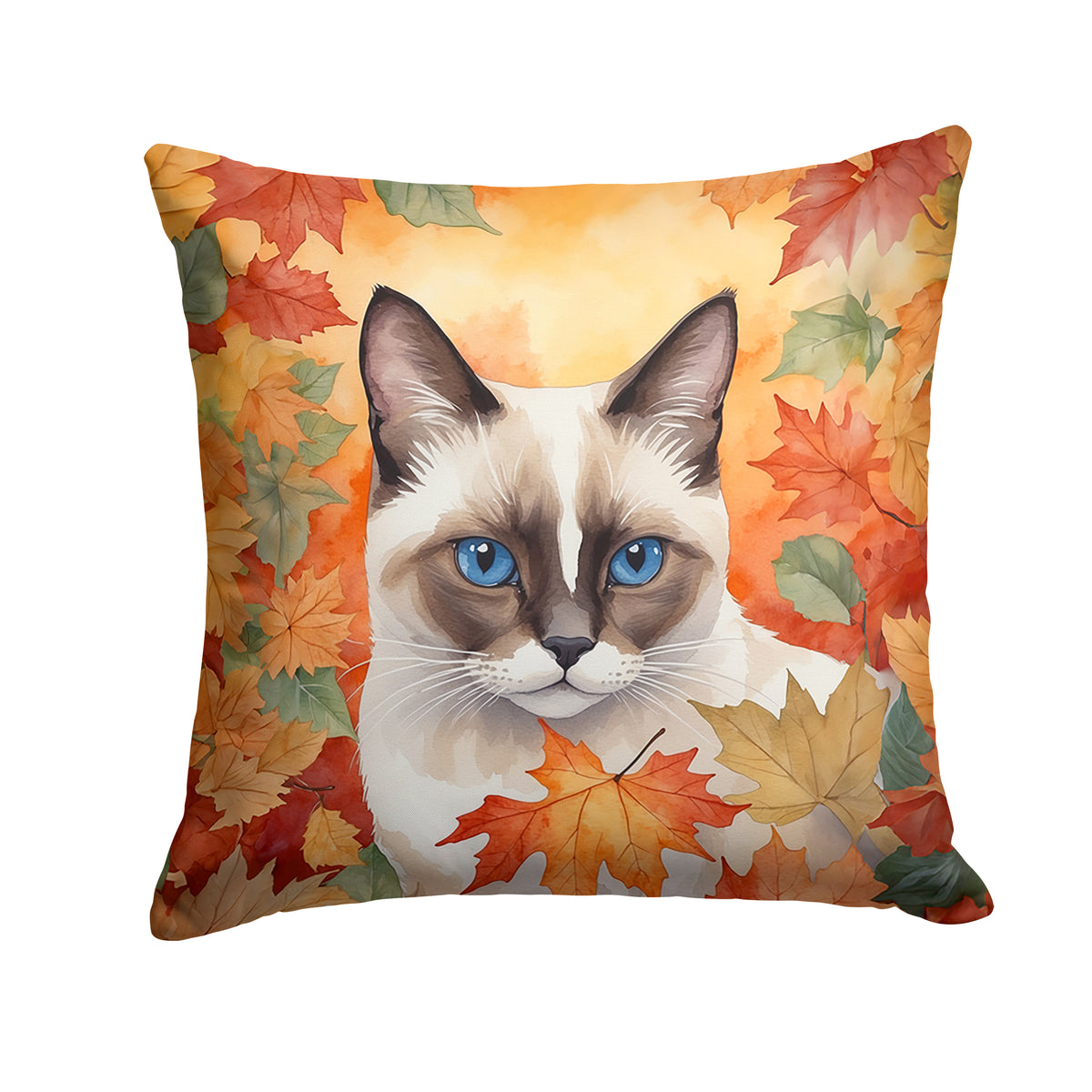 Caroline's Treasures Snowshoe Cat in Fall Leaves Throw Pillow Machine Washable, Indoor Outdoor Decorative Pillow for