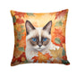 Caroline's Treasures Snowshoe Cat in Fall Leaves Throw Pillow Machine Washable, Indoor Outdoor Decorative Pillow for
