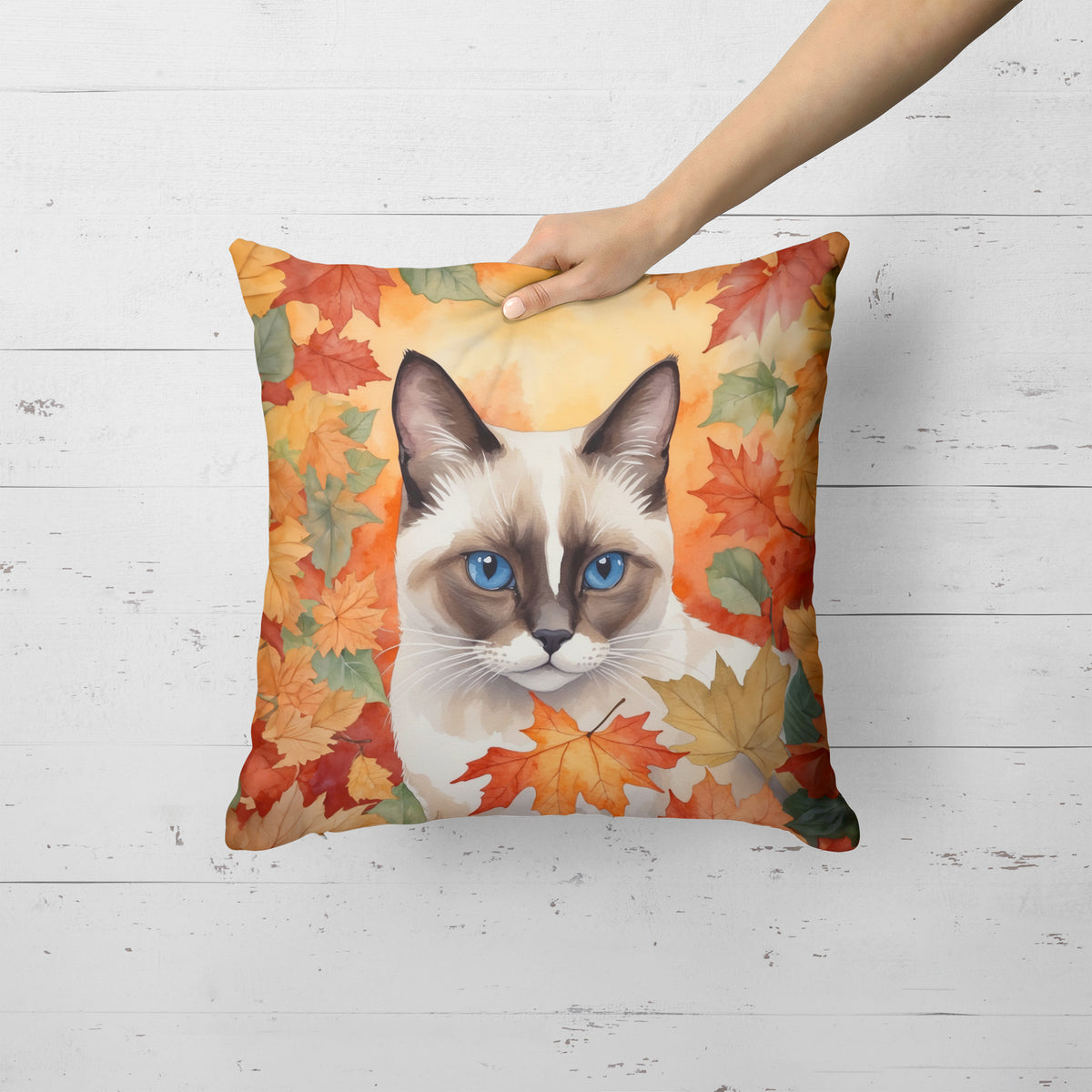 Caroline's Treasures Snowshoe Cat in Fall Leaves Throw Pillow Machine Washable, Indoor Outdoor Decorative Pillow for - image 2