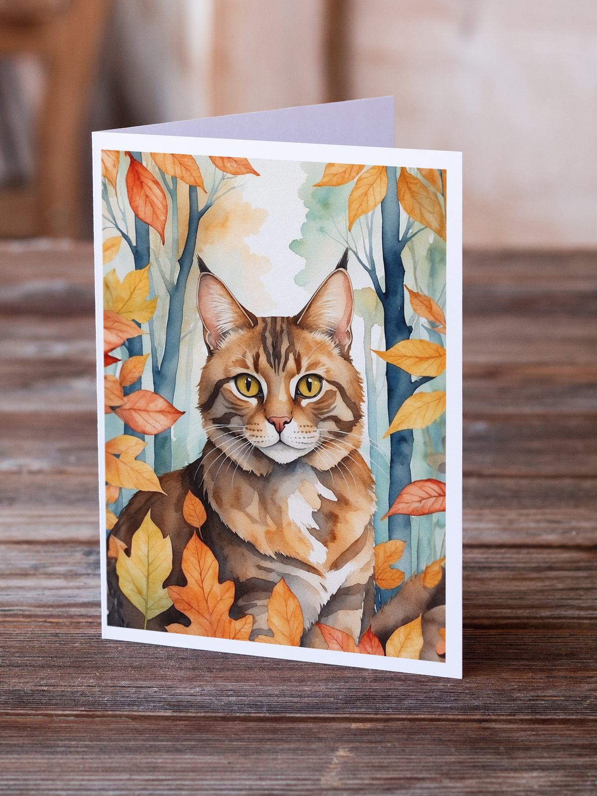 Caroline's Treasures Sokoke Cat in Fall Leaves Greeting Cards Pack of 8 Blank Cards with Envelopes Whimsical A7 Size - image 2