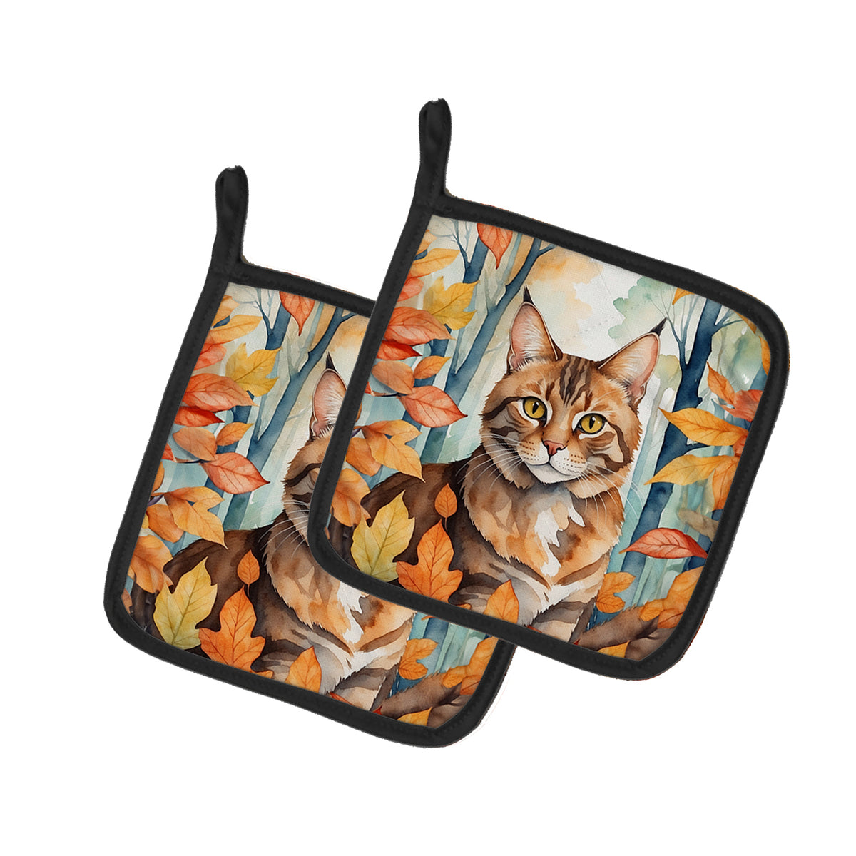 Caroline's Treasures Sokoke Cat in Fall Leaves Pair of Pot Holders Kitchen Heat Resistant Pot Holders Sets Oven Hot