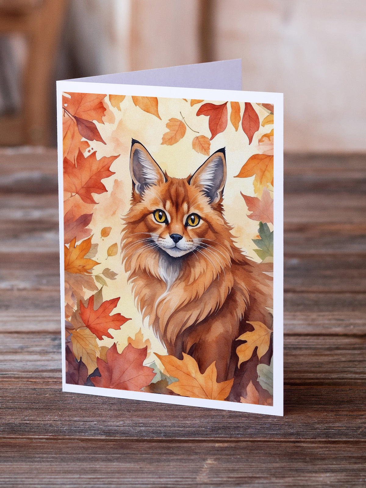 Caroline's Treasures Somali Cat in Fall Leaves Greeting Cards Pack of 8 Blank Cards with Envelopes Whimsical A7 Size - image 2