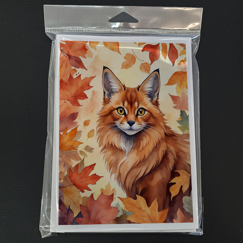 Caroline's Treasures Somali Cat in Fall Leaves Greeting Cards Pack of 8 Blank Cards with Envelopes Whimsical A7 Size - image 3