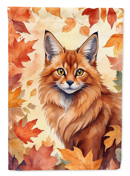 Caroline's Treasures Somali Cat in Fall Leaves Garden Flag Mailbox Flag Decorative Yard Flag Banner Outside Patio