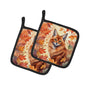 Caroline's Treasures Somali Cat in Fall Leaves Pair of Pot Holders Kitchen Heat Resistant Pot Holders Sets Oven Hot