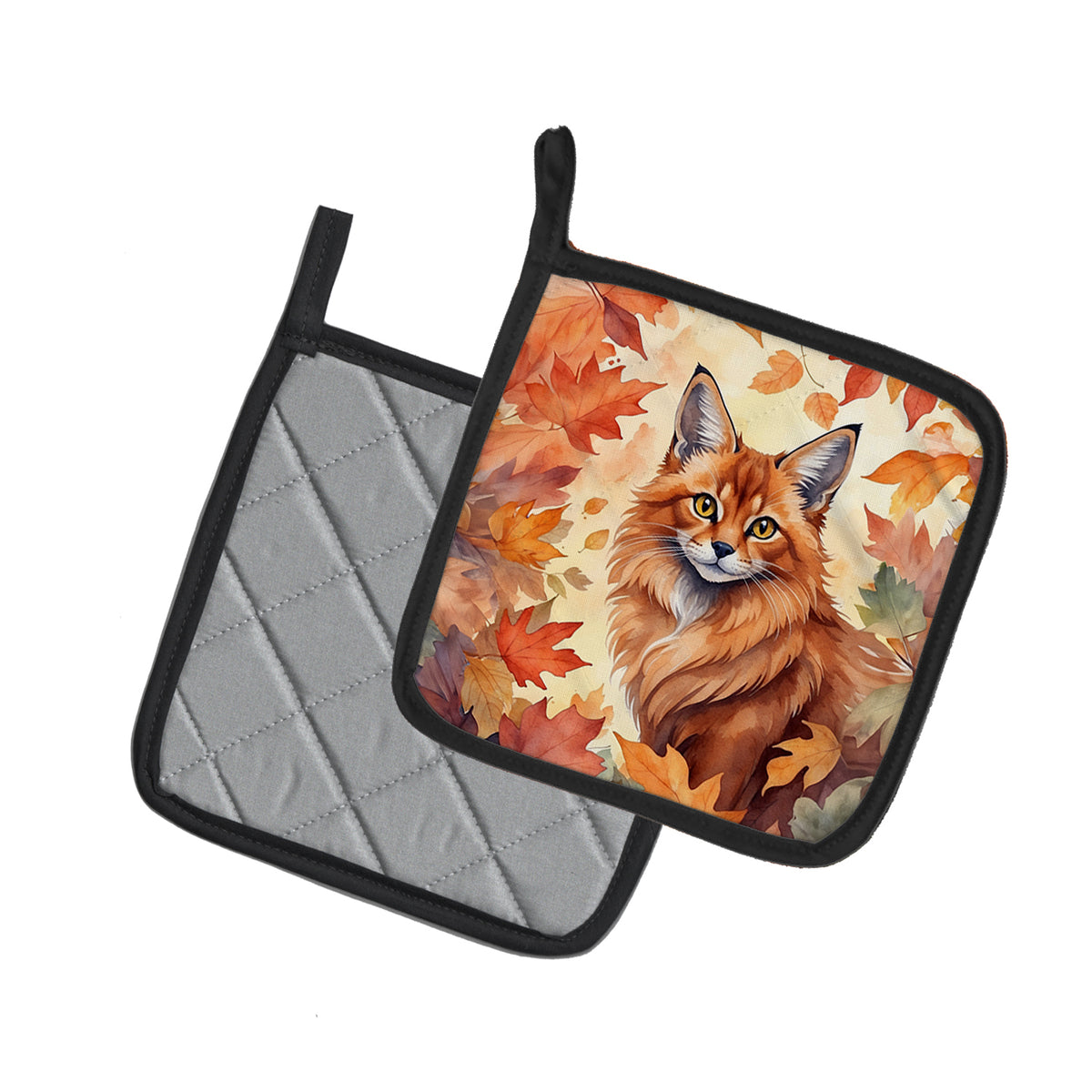 Caroline's Treasures Somali Cat in Fall Leaves Pair of Pot Holders Kitchen Heat Resistant Pot Holders Sets Oven Hot - image 2