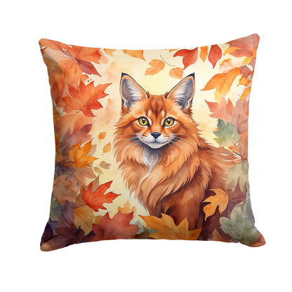 Caroline's Treasures Somali Cat in Fall Leaves Throw Pillow Machine Washable, Indoor Outdoor Decorative Pillow for