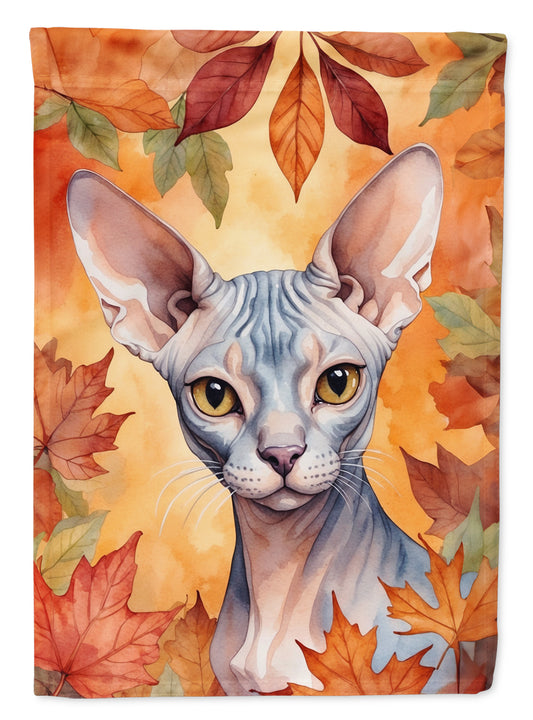 Caroline's Treasures Sphynx Cat in Fall Leaves House Flag Large Porch Sleeve Pole Decorative Outside Yard Banner